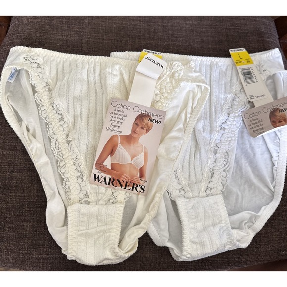 Warner's Other - NEW Warner's VINTAGE  Cotton Cashmere Hi Cut Brief Panties Vintage White / Cream